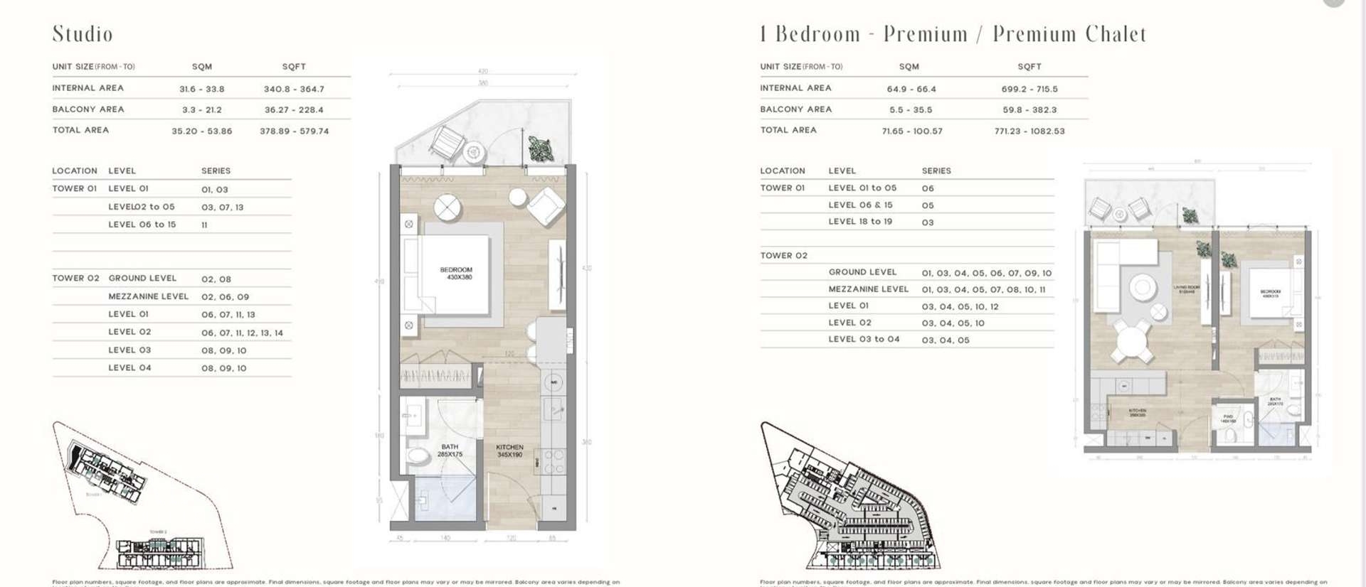 Studio and one bedroom  floor plan